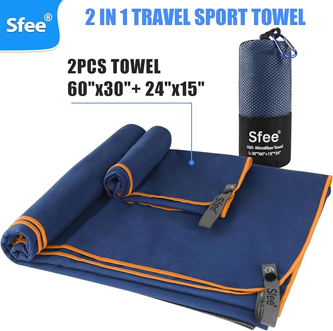 Sfee 2 Pack Microfiber Travel Towel, Quick Dry Towel Camping Towel Large Beach - Image 3