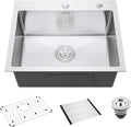 22 Inch Drop-In Kitchen Sink, SINKVINE 22" x 18" Stainless Steel Indoor and by SINKVINE