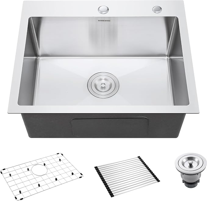 22 Inch Drop-In Kitchen Sink, SINKVINE 22" x 18" Stainless Steel Indoor and by SINKVINE