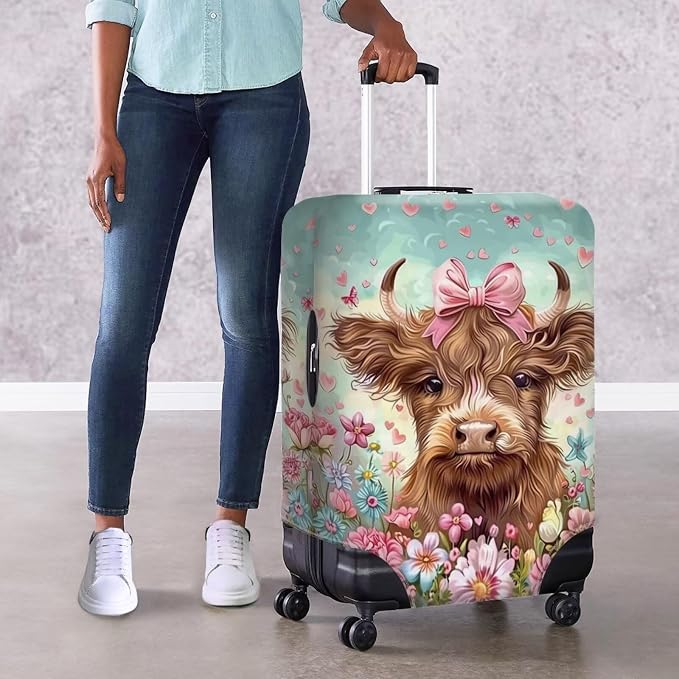 Highland Cow Suitcase Cover Flower Suitcase Protector Fits 26-29 Inch Luggage - Image 4