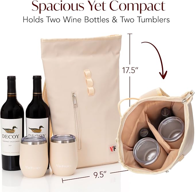 Two Bottle Rolltop Wine Tote Bag – Stylish PU Leather Wine Backpack - Image 3