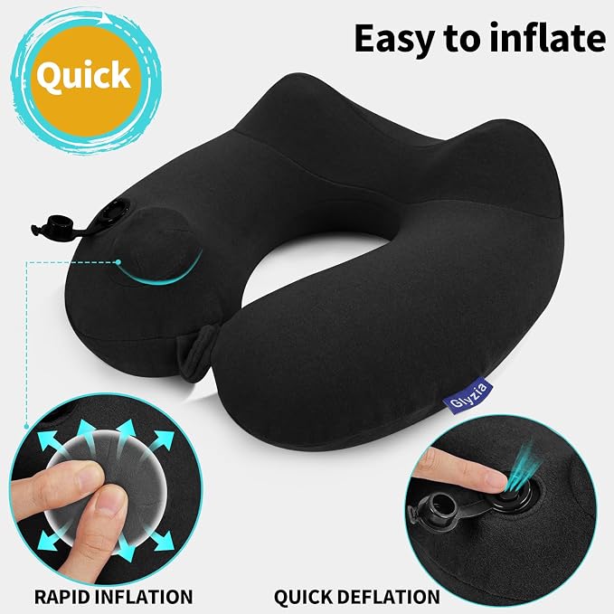 Inflatable Travel Neck Pillow for Airplane, Head Support Velvet Adult Neck - Image 2