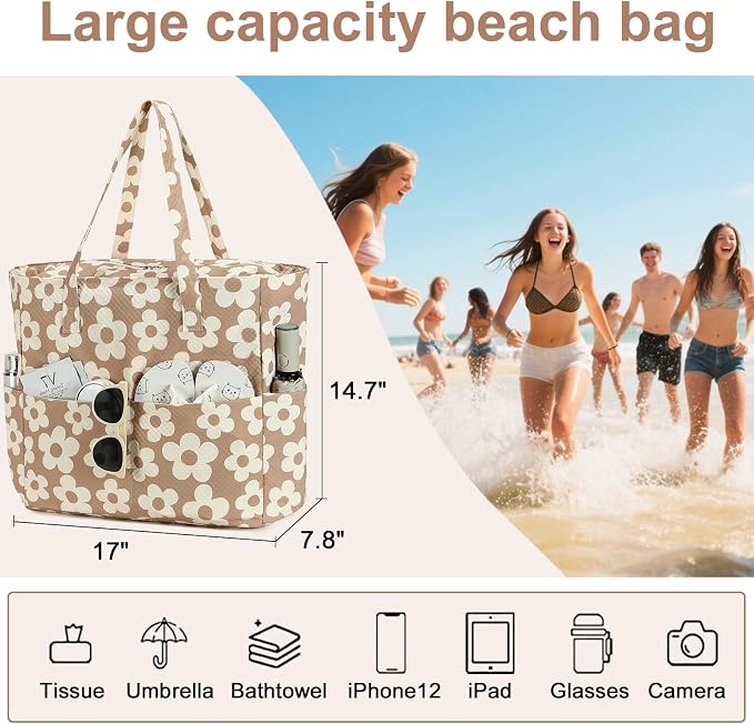 LEDAOU Beach Bag Waterproof Sandproof Women Tote Bag Pool Bag - Image 7