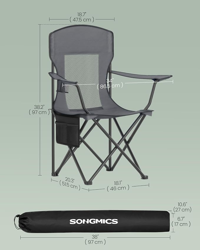 SONGMICS Breathable Camping Chairs, Foldable Outdoor Chairs Set of 2, High Back - Image 3