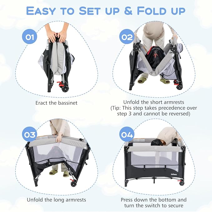 INFANS Pack and Play, 5 in 1 Baby Bedside Sleeper - Image 2