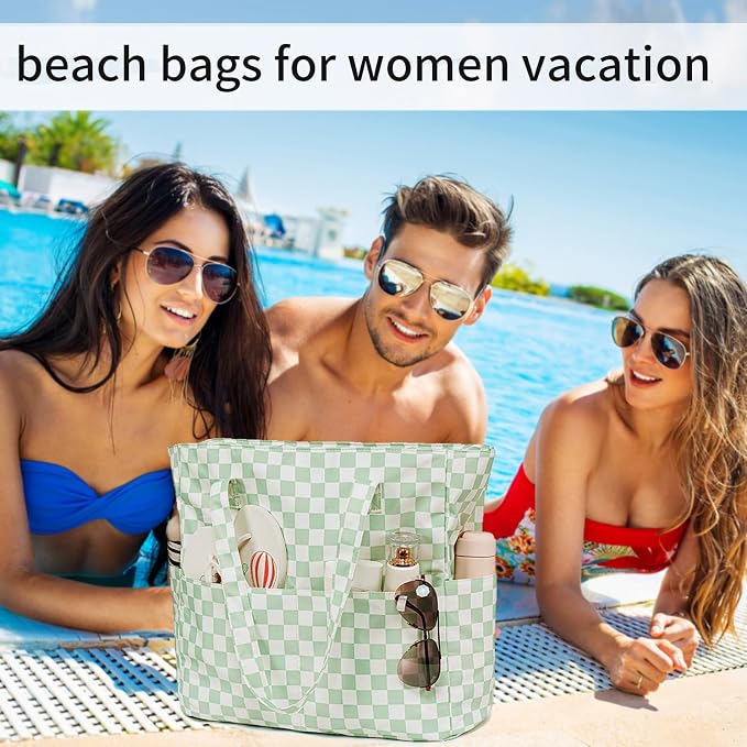 LEDAOU Large Beach Tote Bag Women Waterproof Sandproof Zipper Beach Tote Bag - Image 3
