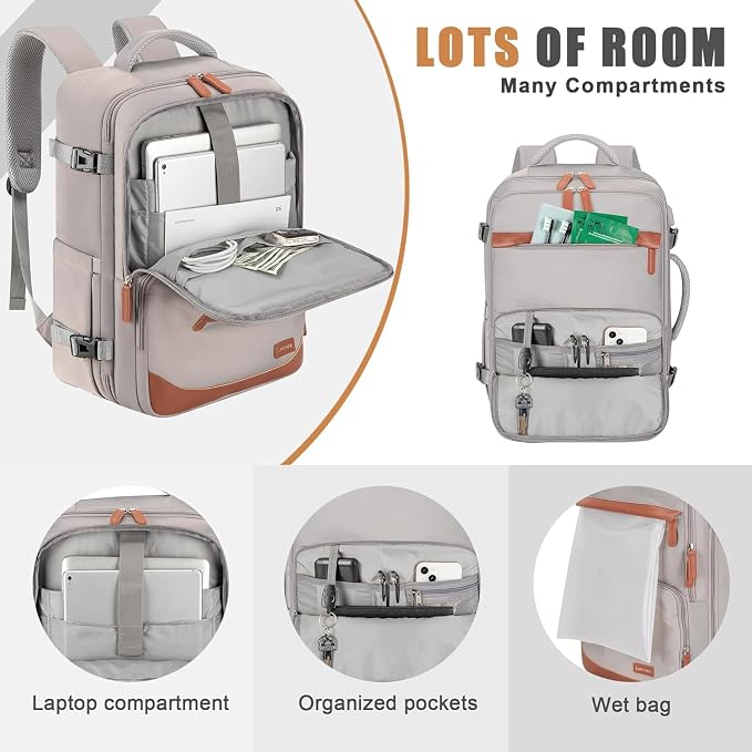 50L Travel Backpack with USB Charging Port, Water-Resistant Carry On Backpack - Image 3