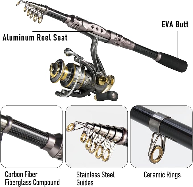 Dr.Fish Fishing Rod and Reel Combos 125-Pieces Telescopic Spinning Pole Reel - Image 3