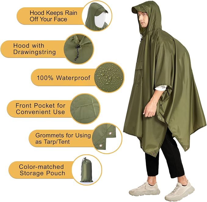 salamra Hooded Rain Poncho Waterproof Raincoat Jacket - Image 4