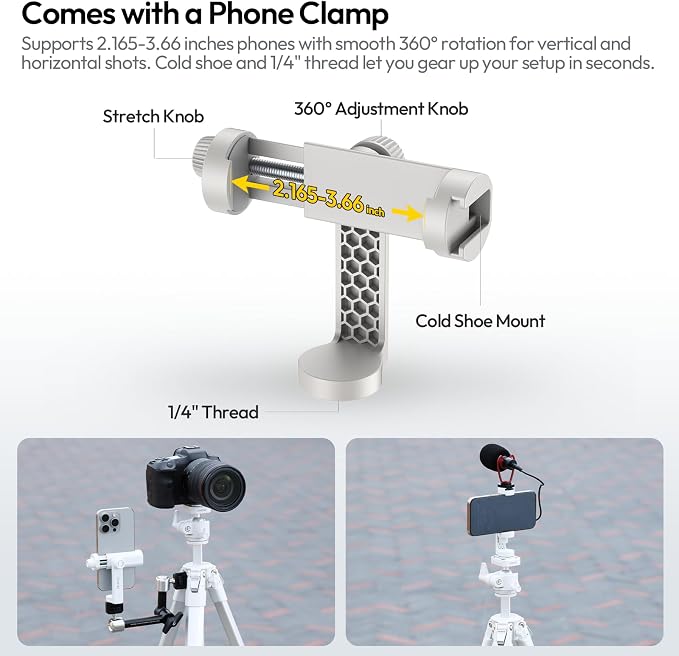 ULANZI Ombra Ⅱ Camera Travel Tripod White, 61.5" Aluminum Tripod Foldable - Image 7