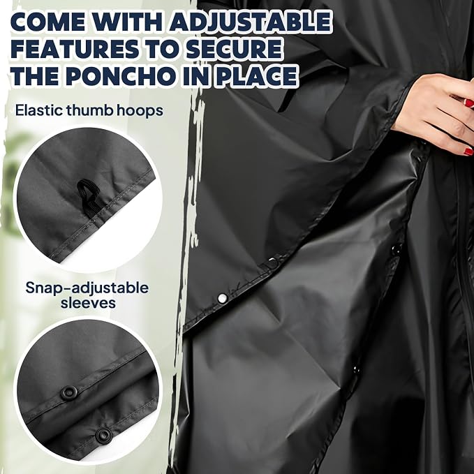 ANYOO Waterproof Rain Poncho Lightweight Reusable Hiking Hooded Coat Jacket - Image 4