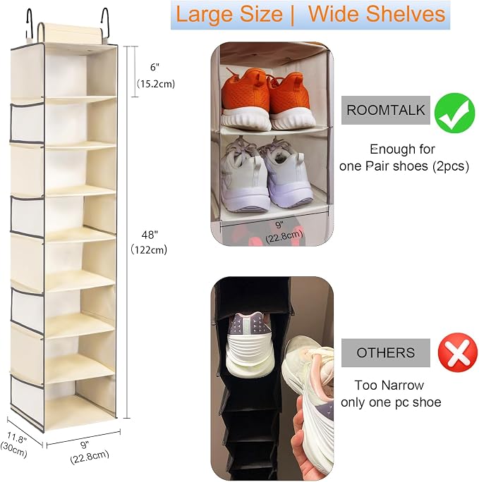 Large-Sized Hanging Shoe Organizer 8-Shelf, Hanging Closet Organizer - Image 3