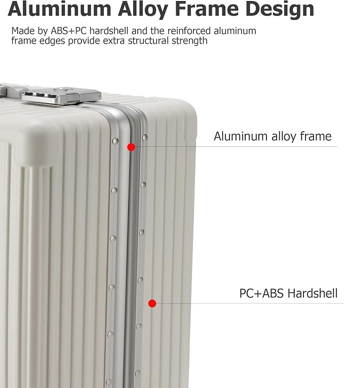 feilario 20in Aluminium Frame PC Hard Shell Spinner Wheels Luggage, Built-In - Image 2