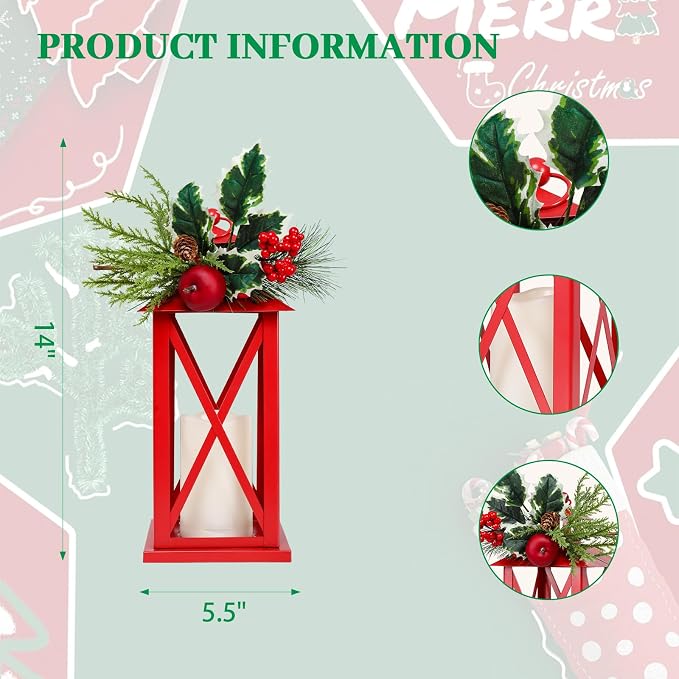 Christmas Decorative Lanterns 2 Pack Outdoor Lantern 13.5" Waterproof Battery - Image 5