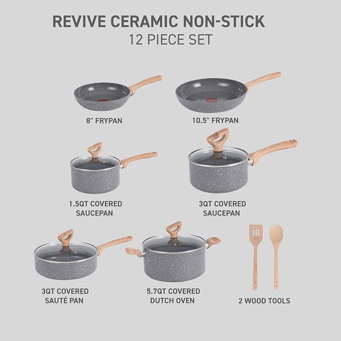 T-fal Revive Ceramic Cookware Sets, Pots and Pans Set Nonstick, Ceramic Non - Image 2