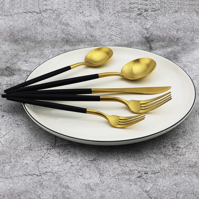 Gugrida 5-Piece 18/10 Stainless Steel Matte Gold Silverware Set, Kitchen - Image 9