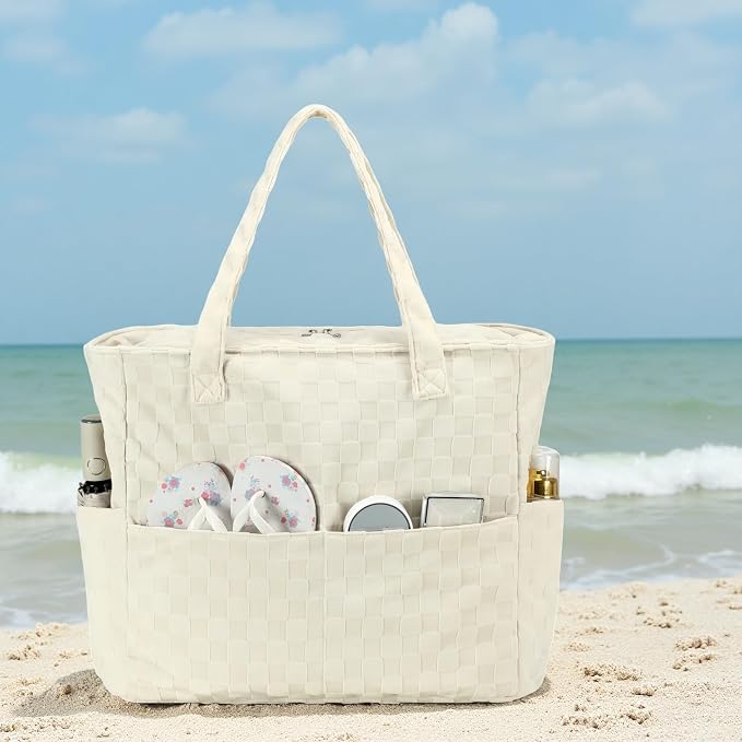 LEDAOU Large Beach Tote Bag Women Waterproof Sandproof Zipper Beach Tote Bag - Image 7