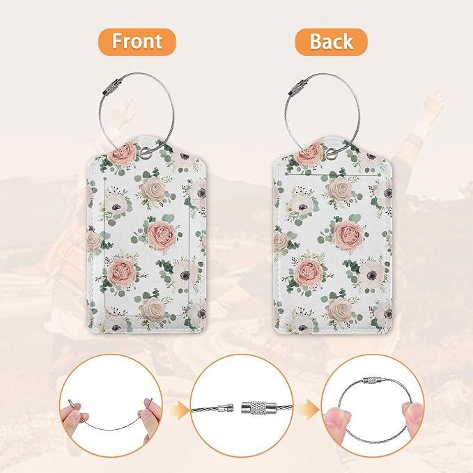 2 Pcs Luggage Tags for Suitcase, Watercolor Flowers Floral Blossom Luggage Tag - Image 3