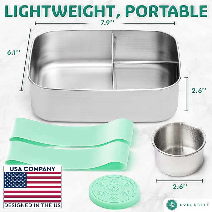 Everusely - Bento Box - Green, 47oz / 1.4 L - Stainless Steel Lunch Box - 3 - Image 2