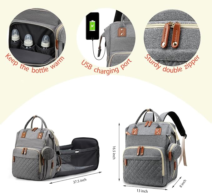 Diaper Bag with Changing Station, Waterproof 3 in 1 Baby Diaper Backpack with - Image 7