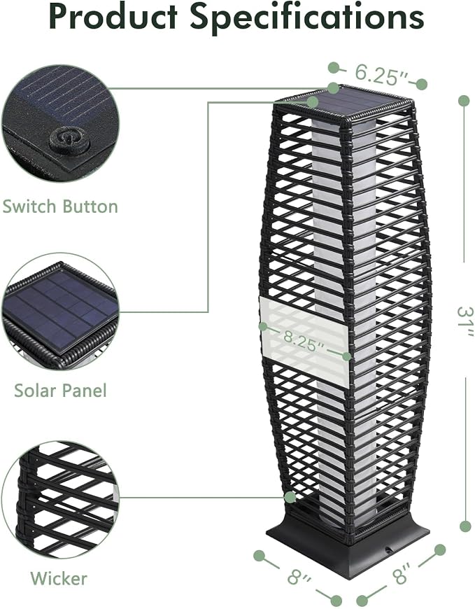 Grand patio Outdoor Floor Lamp Solar Powered Lantern Waterproof Wicker Boho - Image 7