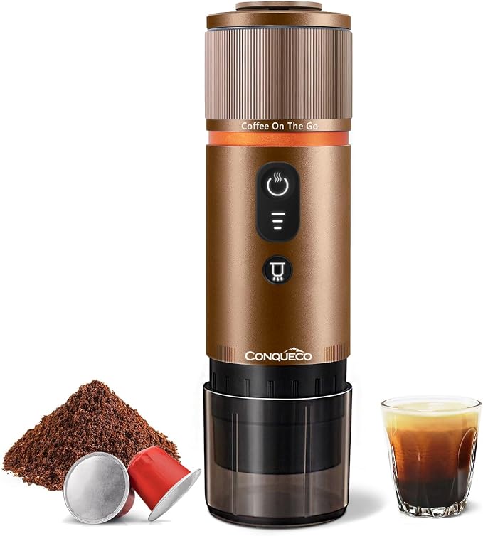 CONQUECO Portable Espresso Coffee Machine: 12V Electric Small Travel Expresso by CONQUECO