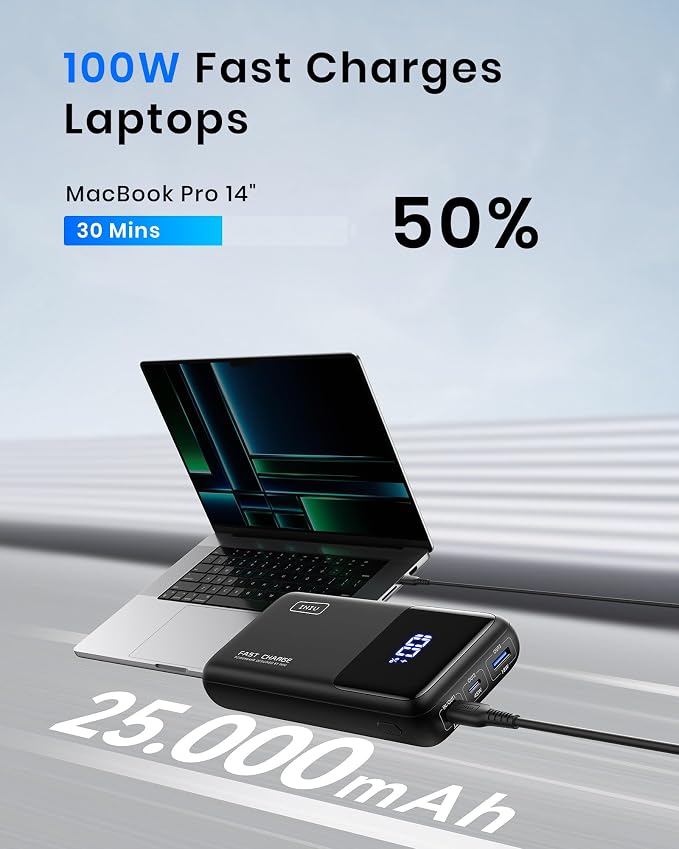 INIU Power Bank, 25000mAh 100W USB C Laptop Portable Charger, PD QC Fast - Image 2