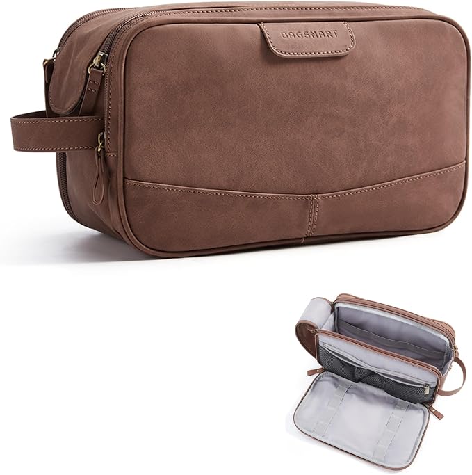 BAGSMART Toiletry Bag for Men, PU Leather Travel Bag for Toiletries, Dopp Kit by BAGSMART