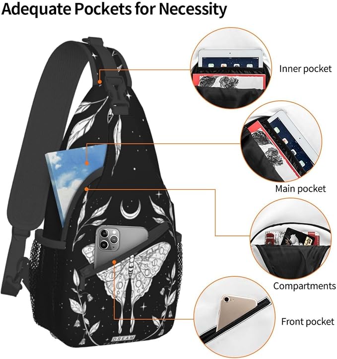 SUPLUCHOM Sling Bag Black White Butterfly Moon Tarot Black White Butterfly Moon - Image 4