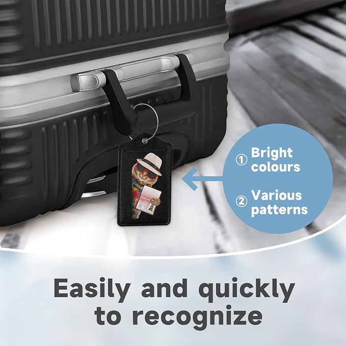 2 Pack Leather Luggage Tag for Suitcase Funny Cat Passport Airline Ticket - Image 4
