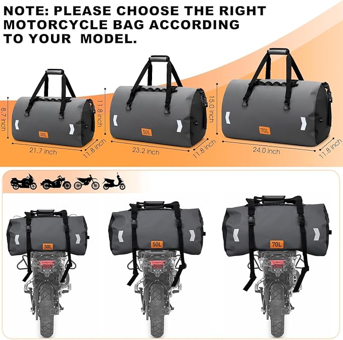 Waterproof Duffel Bag, 70L Roll-top Motorcycle Dry Bag - Image 6