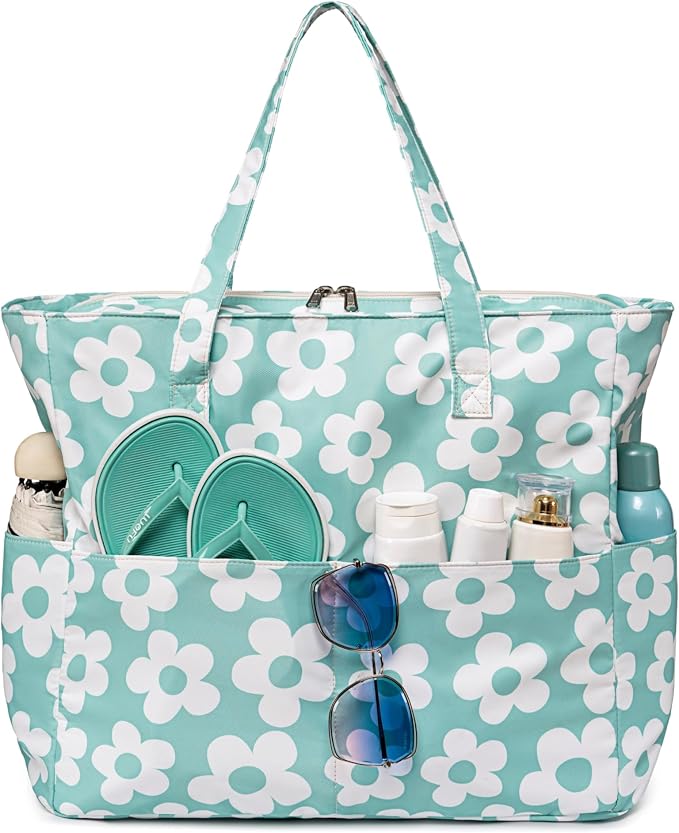 LEDAOU Large Beach Tote Bag Women Waterproof Sandproof Zipper Beach Tote Bag by LEDAOU