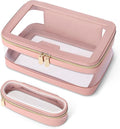 Travel Clear Makeup Bag with Makeup Brush Bag, Leather Makeup Case Toiletry Bag by Soimeat