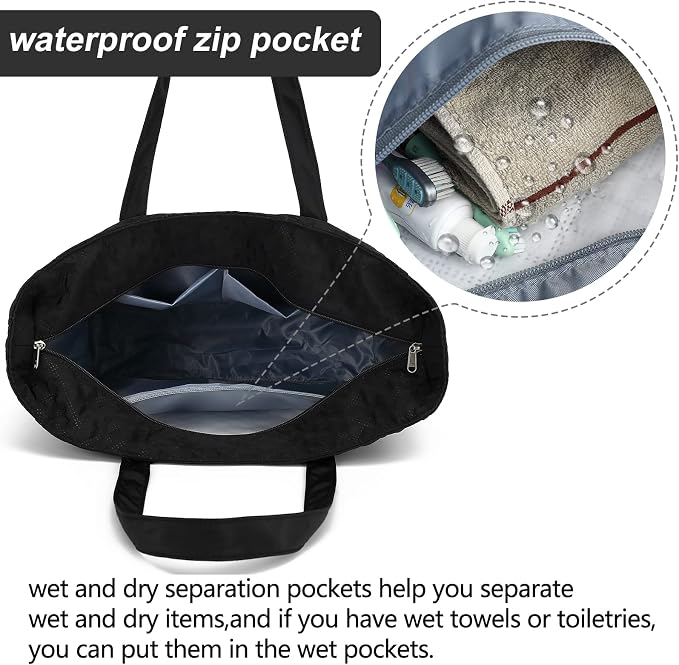 LEDAOU Large Beach Tote Bag Women Waterproof Sandproof Zipper Beach Tote Bag - Image 3
