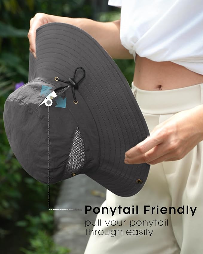 FURTALK Womens Sun Hat with Ponytail Hole Beach Hiking Summer Wide Brim UPF 80+ - Image 3