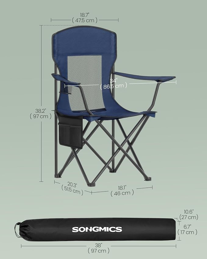 SONGMICS Breathable Camping Chairs, Foldable Outdoor Chairs Set of 2, High Back - Image 3