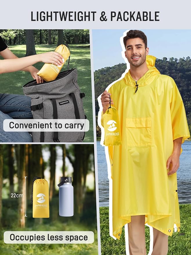 SaphiRose Extra Thick Hooded Rain Poncho Double Layer Waterproof Raincoat Jacket - Image 5