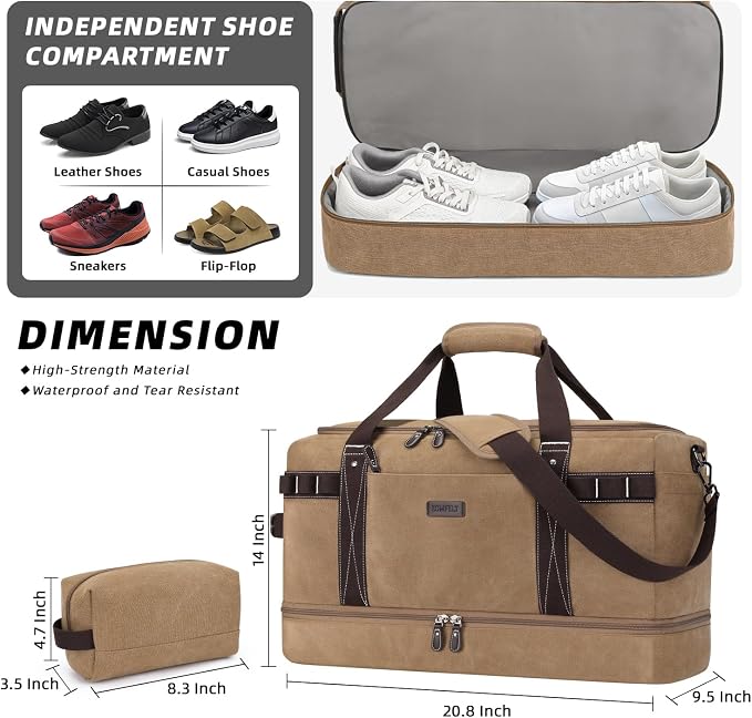 ZOMFELT Travel Duffle Bag for Men, Waterproof Canvas Overnight Duffel Bag - Image 3