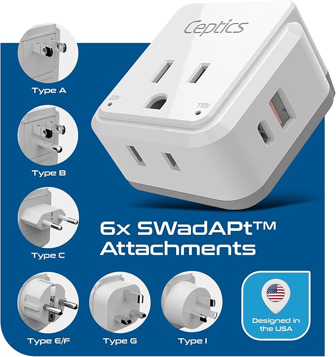 Ceptics World Power Plug Adapter Set, Dual USB & USB-C 3.1A, 20W - Image 3