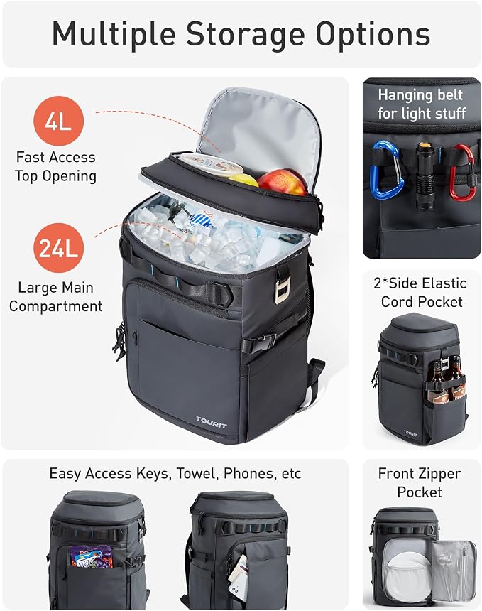 TOURIT 38 Cans Backpack Cooler: Leak Proof Waterproof 2 Insulated Compartments - Image 5