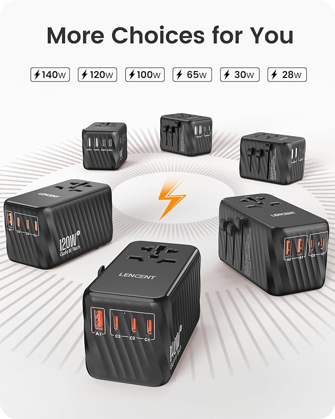 LENCENT 140W Universal Travel Adapter, International Plug Adaptor, GaN Fast - Image 6