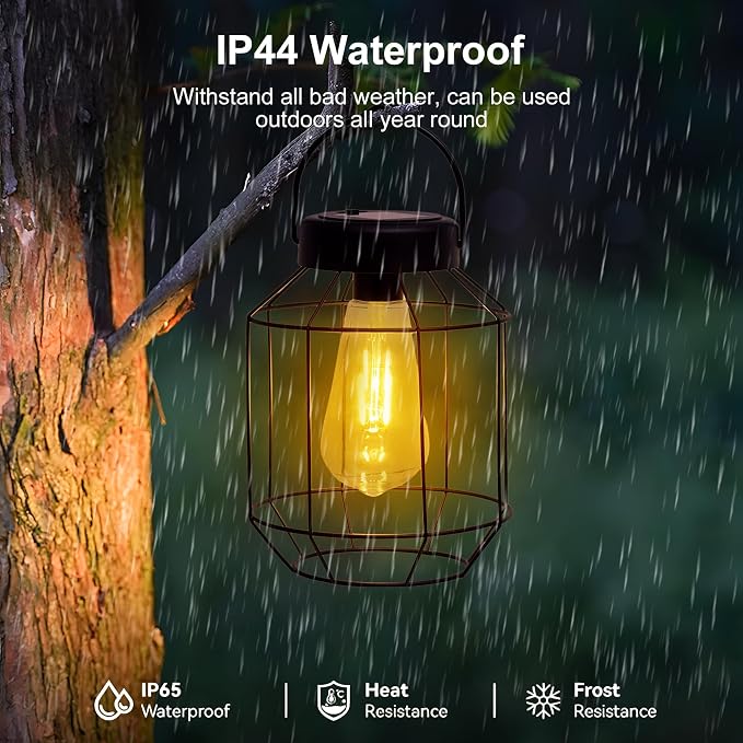 Solar Lights Outdoor Waterproof, Solar Lantern 2 Pack, Metal Hanging Outdoor - Image 4