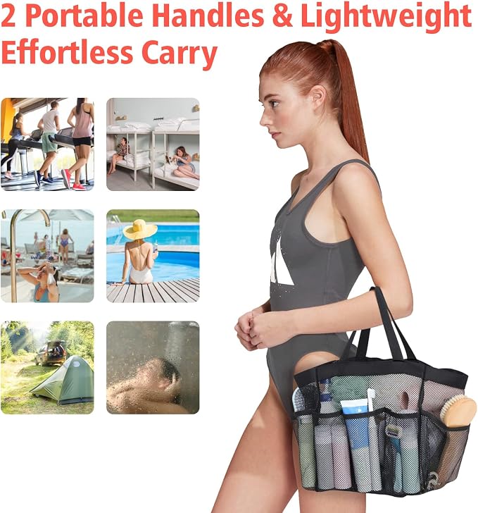F-color Mesh Shower Caddy Portable, Upgrade Deeper 7 Pockets Shower Bag Basket - Image 4