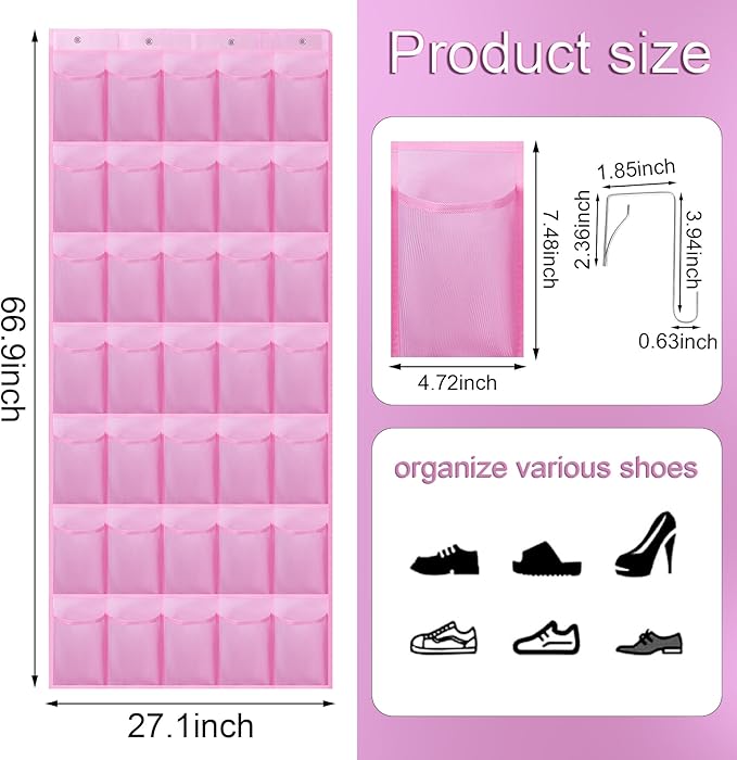 35Large Pockets Over The Door Shoe Organizer, Mesh Pockets Shoe Holder Rack - Image 2
