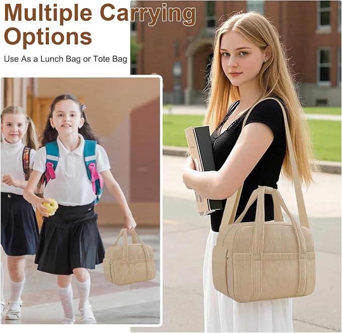 Corduroy Lunch Box Lunch Bag for Women Men, Cute Strawberry Small Insulated - Image 5