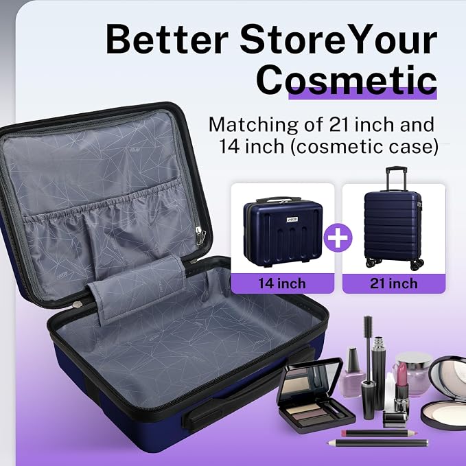 AnyZip 21" Carry On Luggage and 14" Mini Cosmetic Cases Luggage Set Hardside PC - Image 4