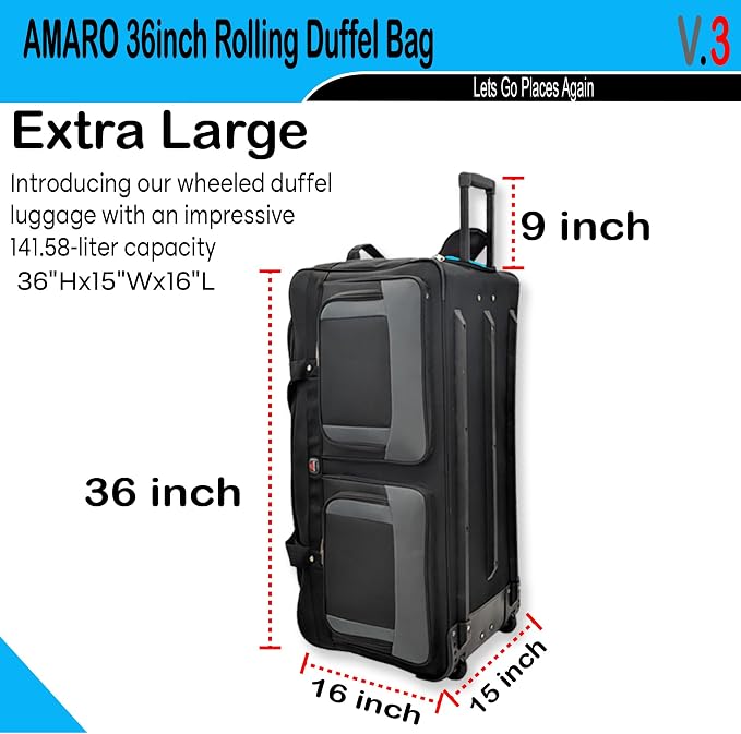 36" Rolling Duffle Bag with Wheels and Handle - Image 5