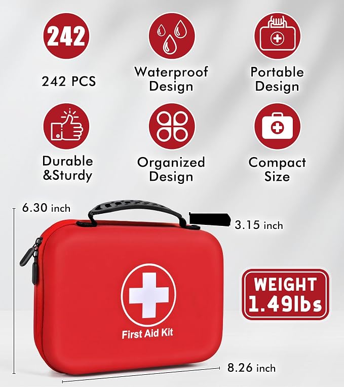 242Pcs Compact First Aid Kit, Waterproof Hard Shell Eva Medical Kits, - Image 2