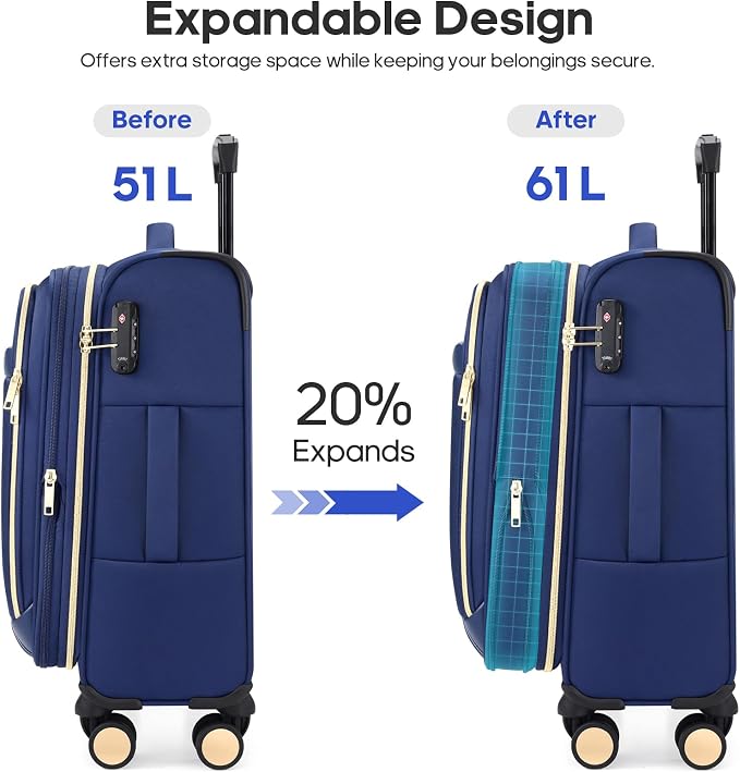 Softside Carry On Luggage 20 Inch Expandable Carry On Luggage 22x14x9 Airline - Image 5