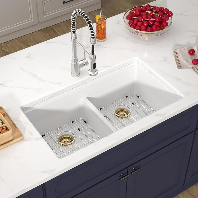 33 Inch Classic White Undermount Granite Composite Kitchen Sink Under Counter - Image 4